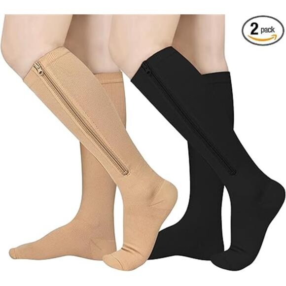 2 Pairs Zipper Compression Socks, 15-20 mmHg Closed Toe Compression - Picture 6 of 6